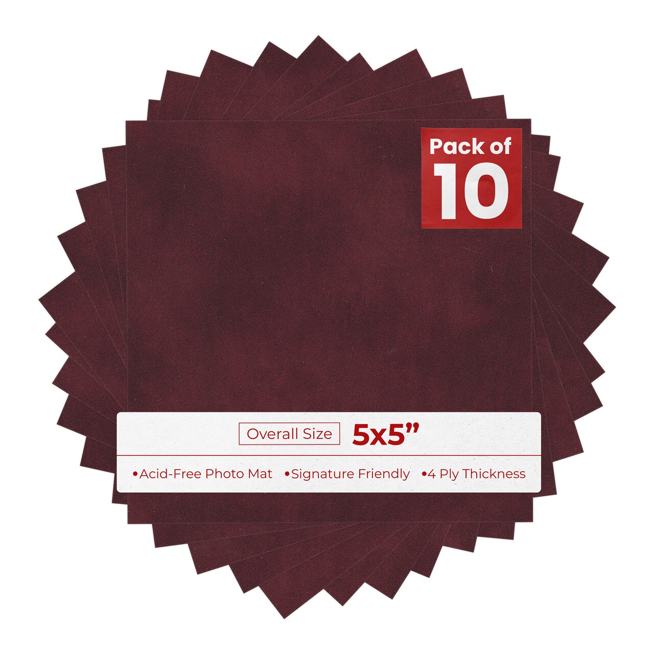 Dark Red Suede 5x5 Inch Uncut Mat Board - Blank Sheet, No Opening
